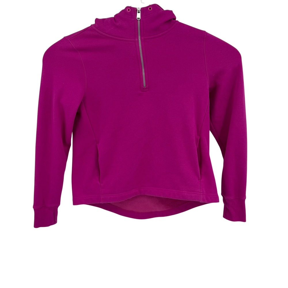 Athleta Cozy Karma 1/4 Zip Hoodie Women Small Pink Fleece Pullover Activewear